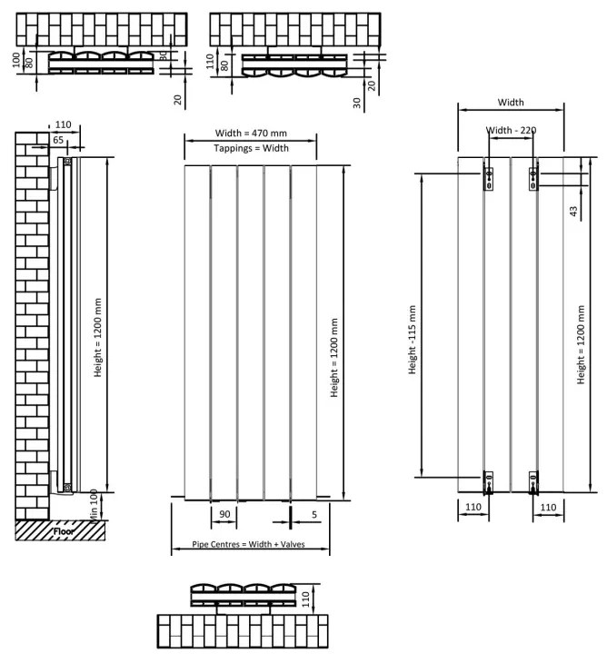 Eastbrook Guardia radiator 45x120cm aluminium 1600W grijs mat