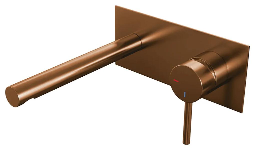 Brauer Copper Edition ColdStart wastafelkraan inbouw rechte uitloop met achterplaat model A1 koper geborsteld PVD