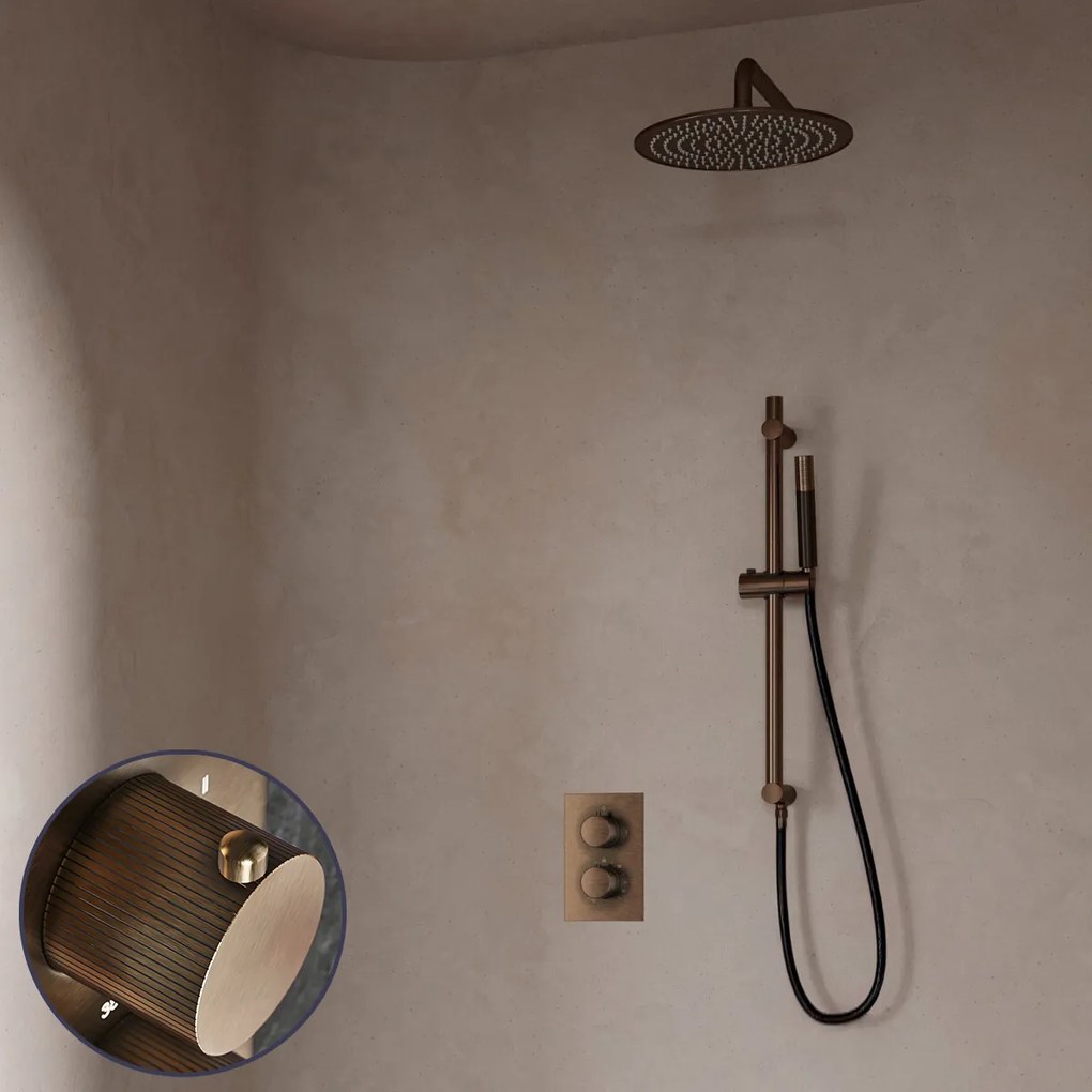 Saniclear Antique Stripes Pro inbouw regendouche met 20cm hoofddouche, muurarm en glijstang verouderd messing