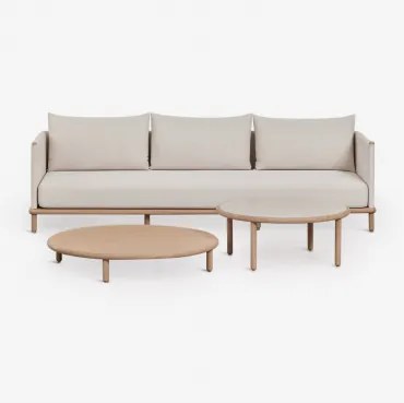 Woonkamer Set Met 3-zitsbank En 2 Ronde Salontafels Van Acaciahout Olivia Lichte Acaciekleur & Lichtbruin Acacia - Wit Gardenia - Sklum