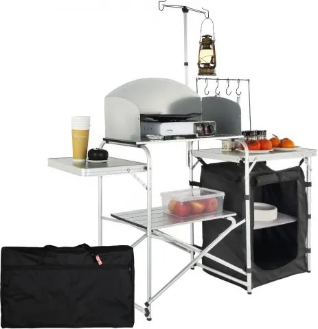 VEVOR Campingkeuken Buiten Opvouwbaar 78 x 49 x 13 cm, Aluminium Campingkast, Campingkeuken met Windscherm, Campingmeubilair Reiskeuken inclusief Haken &amp; Lampenpaal 66-121 cm, Keukenkast Campingtafel Reis