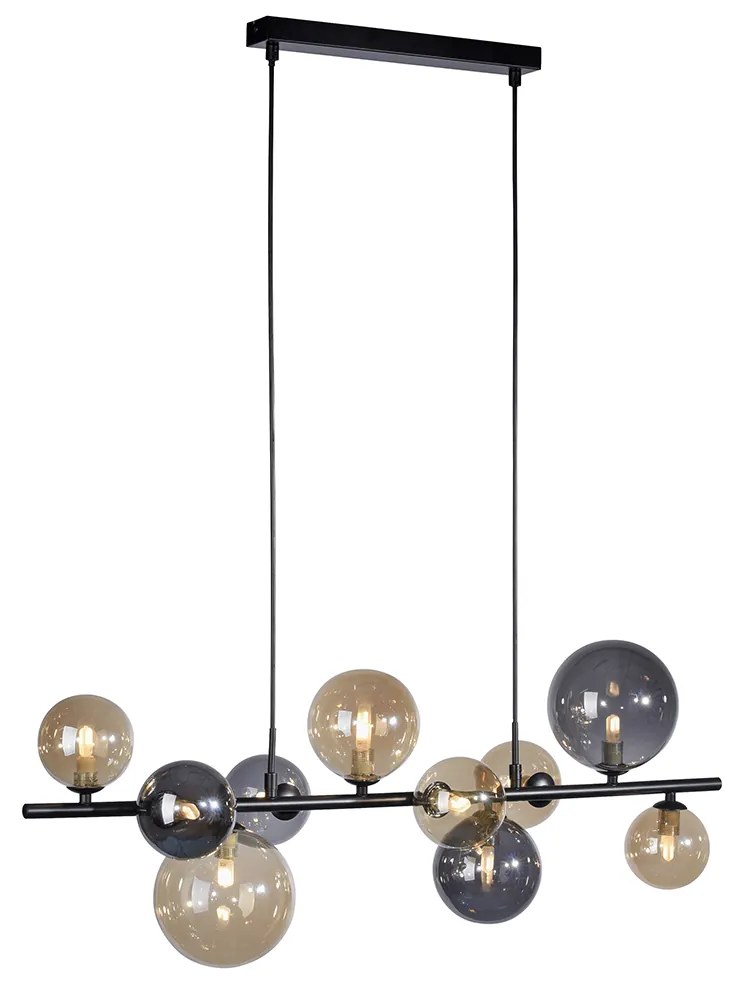 Eettafel / Eetkamer Art Deco hanglamp zwart met smoke en goud 10-lichts - Wess Art Deco G9 Binnenverlichting Lamp