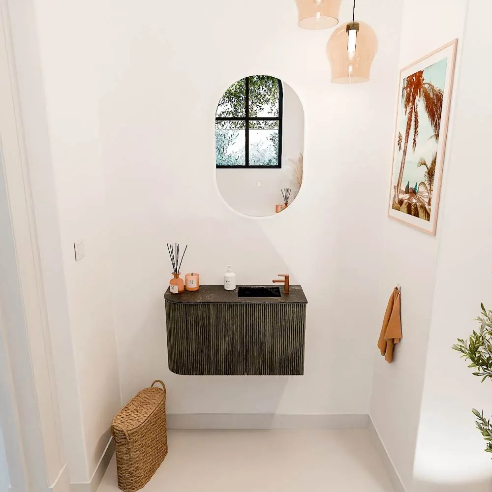 Mondiaz Joya DLux 70cm toiletmeubel ronding links shadow met wastafel faye rechts 1 kraangat lava