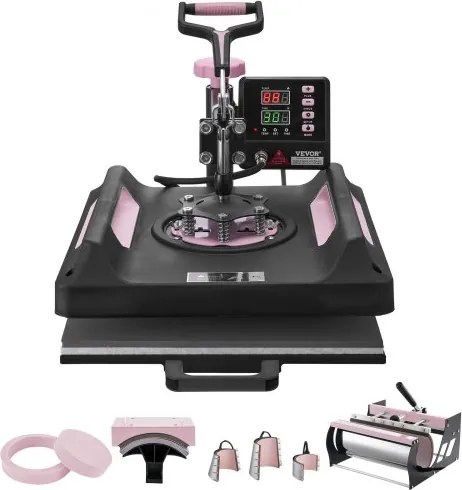 VEVOR Heat Press, 8-in-1 warmteoverdrachtsmachine met 887 ml tumblerpers, 360° wegdraaibare digitale T-shirtpersmachine, 38 x 38 cm, tefloncoating, voor T-shirts/mokken/hoeden/borden