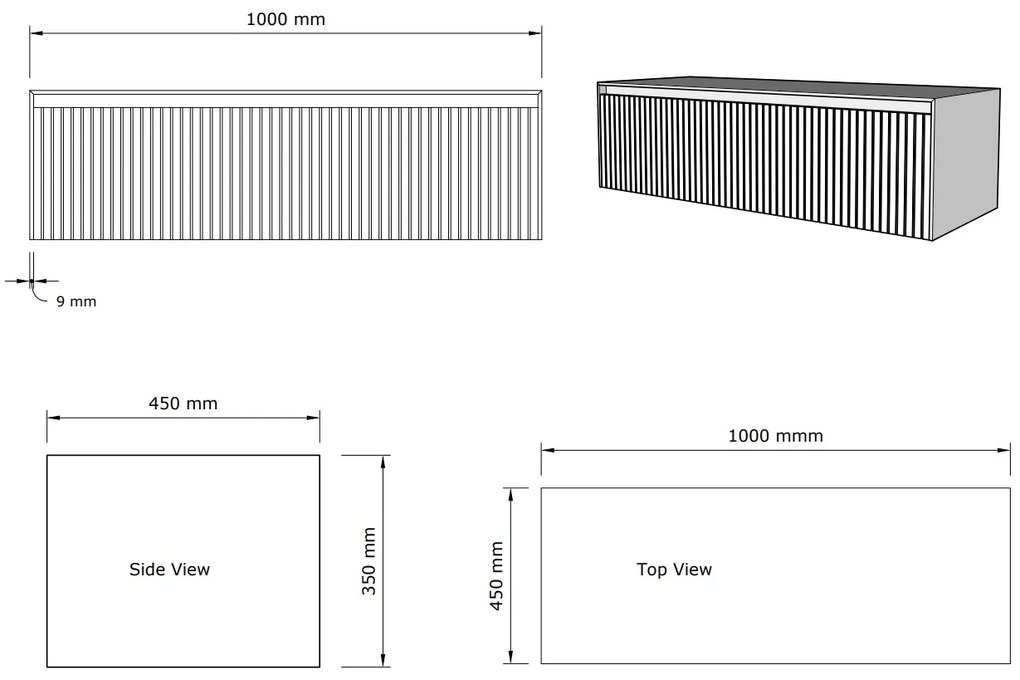 Gliss Design Timotheus badmeubel met ribbelfront 100cm black veneer met zwarte waskom