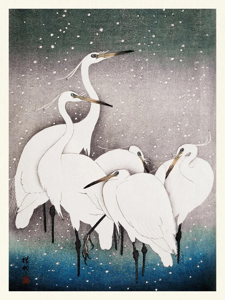 Kunstdruk Group of Egrets (Japandi Vintage) - Ohara Koson, (30 x 40 cm)