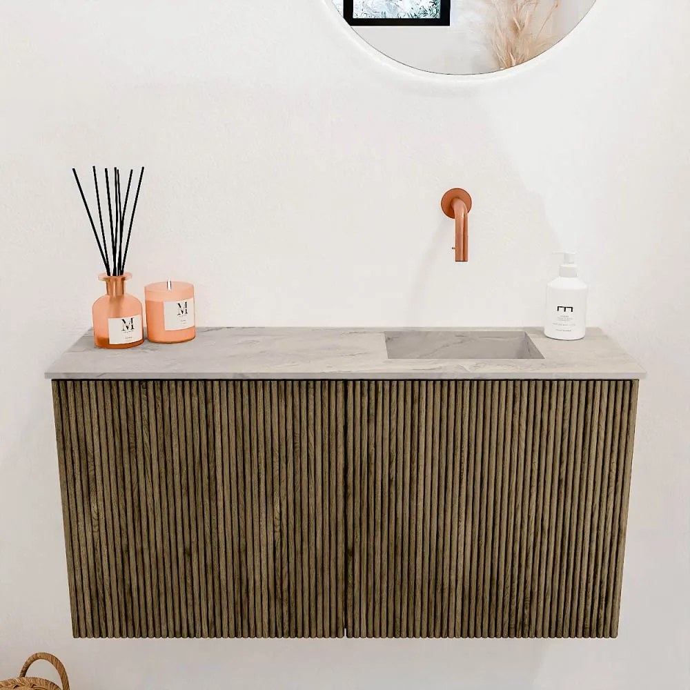 Mondiaz Joya DLux 80cm toiletmeubel dusk met wastafel faye rechts zonder kraangat glace