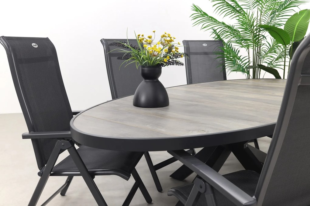 Hartman Milaan/Silva houtlook 240x115 cm. ovale tuinset - 7-delig