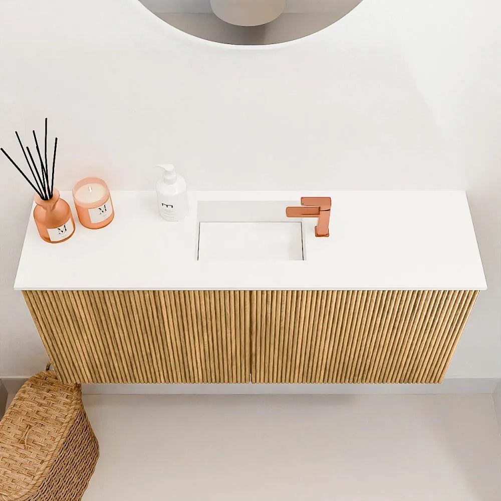 Mondiaz Joya 90cm toiletmeubel oak met wastafel faye midden 1 kraangat talc