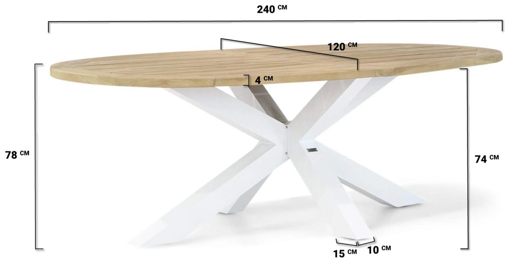 Tuinset 6 personen 240 cm Aluminium/teak Wit Lifestyle Garden Furniture Brandon/Bradford