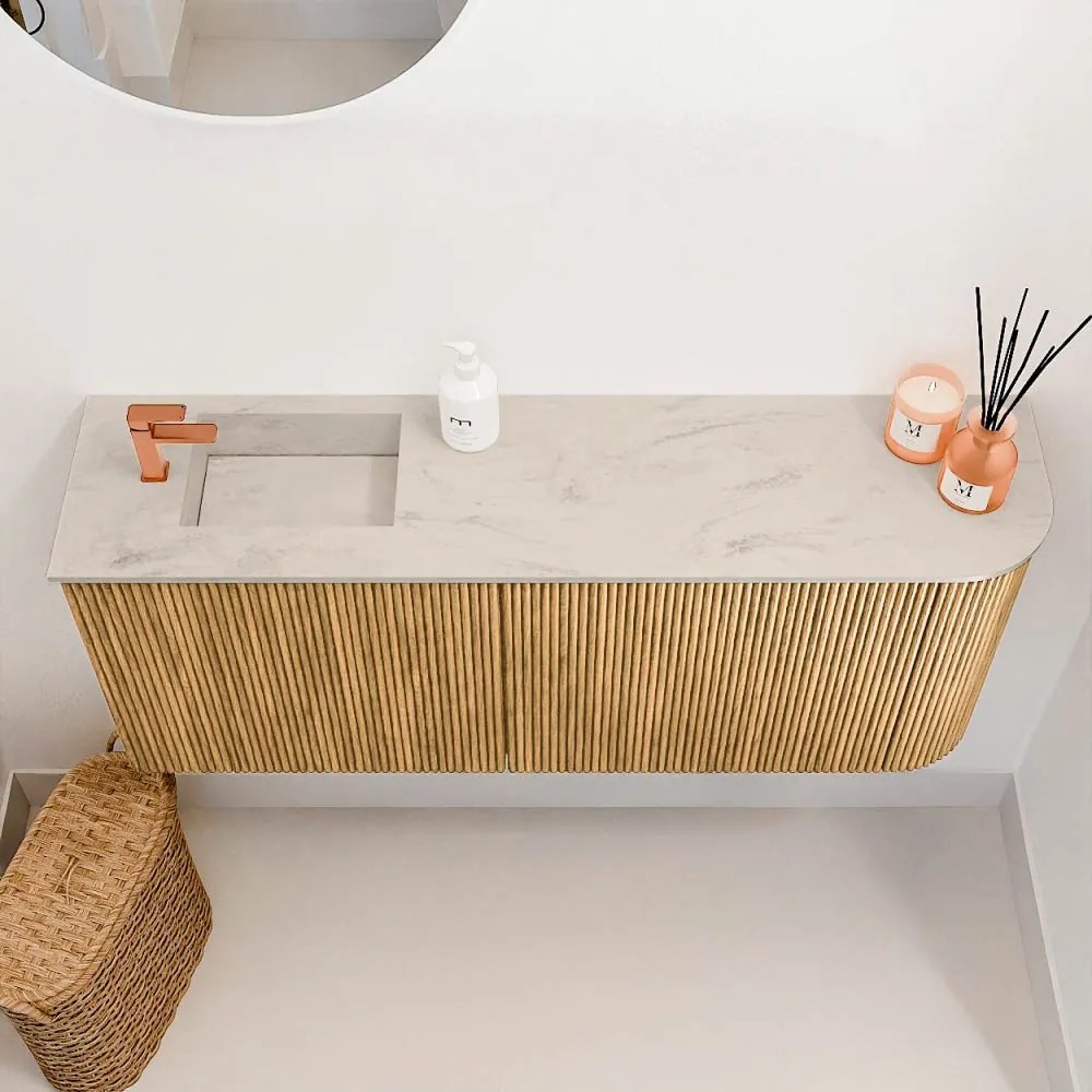 Mondiaz Joya DLux 100cm toiletmeubel ronding rechts oak met wastafel faye links 1 kraangat opalo