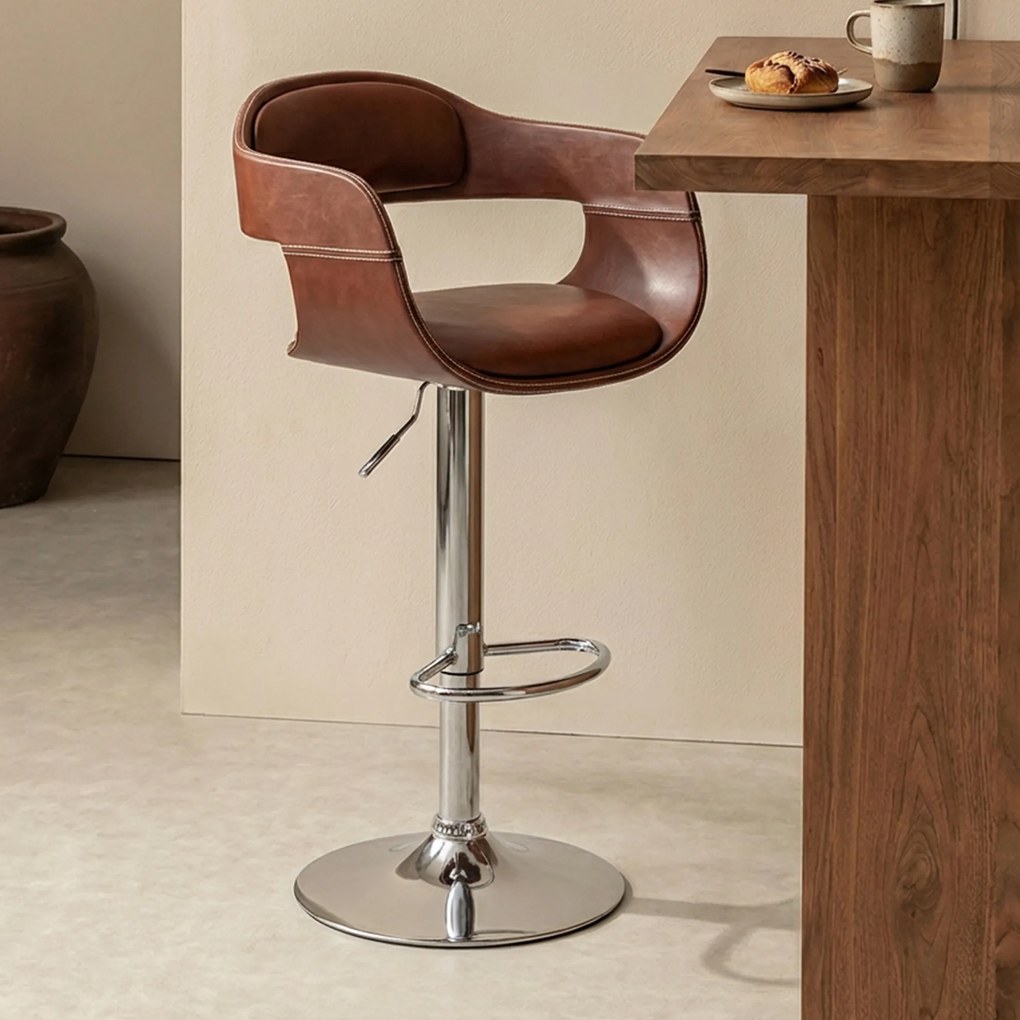 Retro Barkruk Bruin Leer