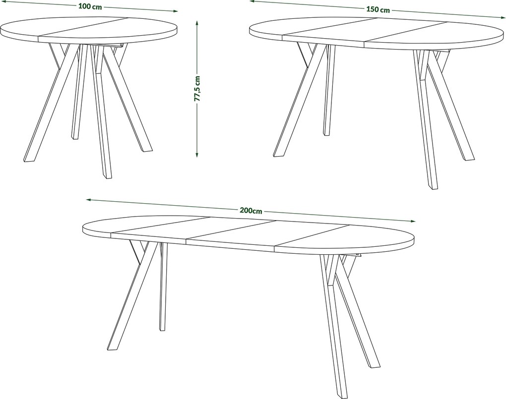 ALMO 100 Zwarte/Zwarte poten - RONDE LOFT/INDUSTRIËLE TAFEL VOOR WOONKAMER/EETKAMER, UITSCHUIFBAAR