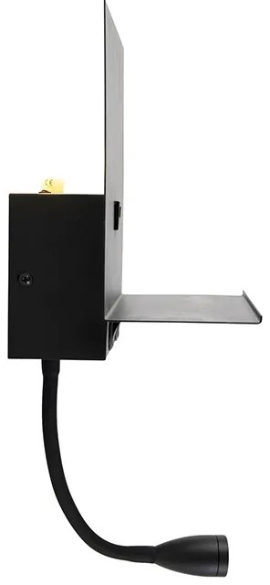 Moderne wandlamp zwart met USB en flexarm - Flero