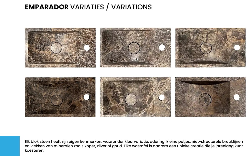 Saniclear Dark Emperador fontein met kraangat rechts 39x22x10cm