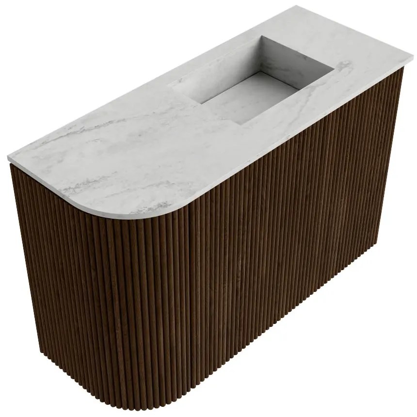 Mondiaz Joya DLux 60cm toiletmeubel ronding links walnut met wastafel faye rechts zonder kraangat opalo