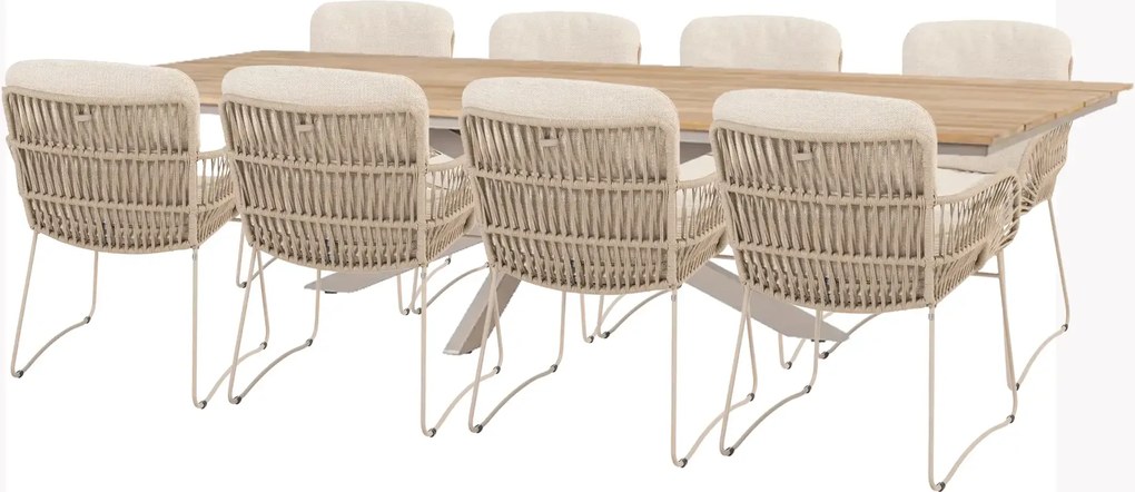 4 Seasons Outdoor Murcia tuinset latte met Minerva tafel met teak blad 280 cm * Sale * Tuinset   beige weerbestendig