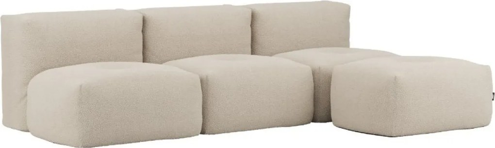 Soft Zitzak Indoor 3 Seater Open + Pouf - Teddy Beige