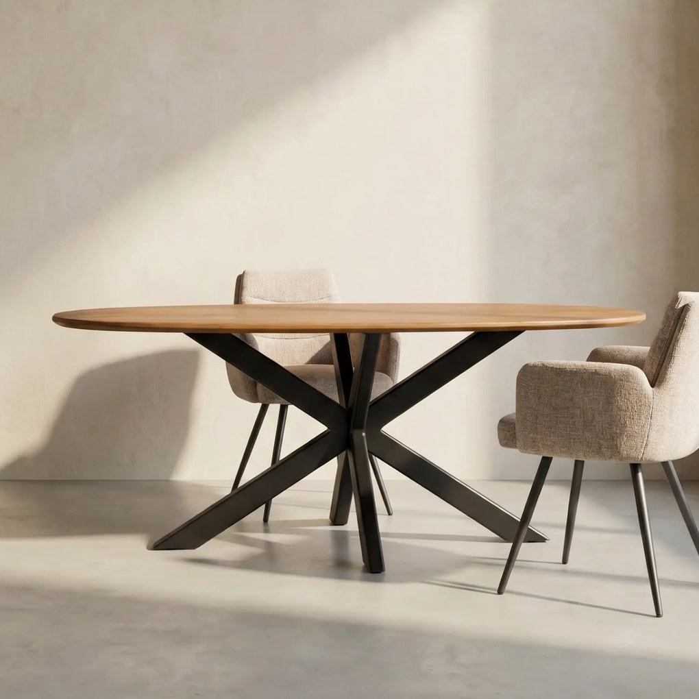 Ovale Eettafel Mangohout Zandkleur 180 Cm - 180 X 95cm.