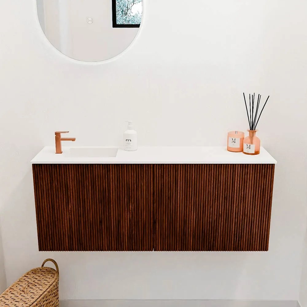 Mondiaz Joya 100cm toiletmeubel ruby met wastafel faye links 1 kraangat talc