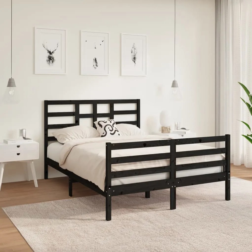 vidaXL Bedframe massief hout zwart 120x190 cm 4FT Small Double