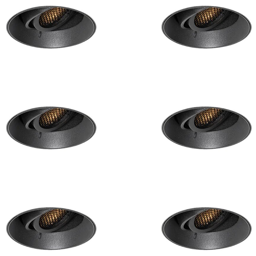 Set van 6 Moderne inbouwspot zwart GU10 rond trimless - Oneon Honey