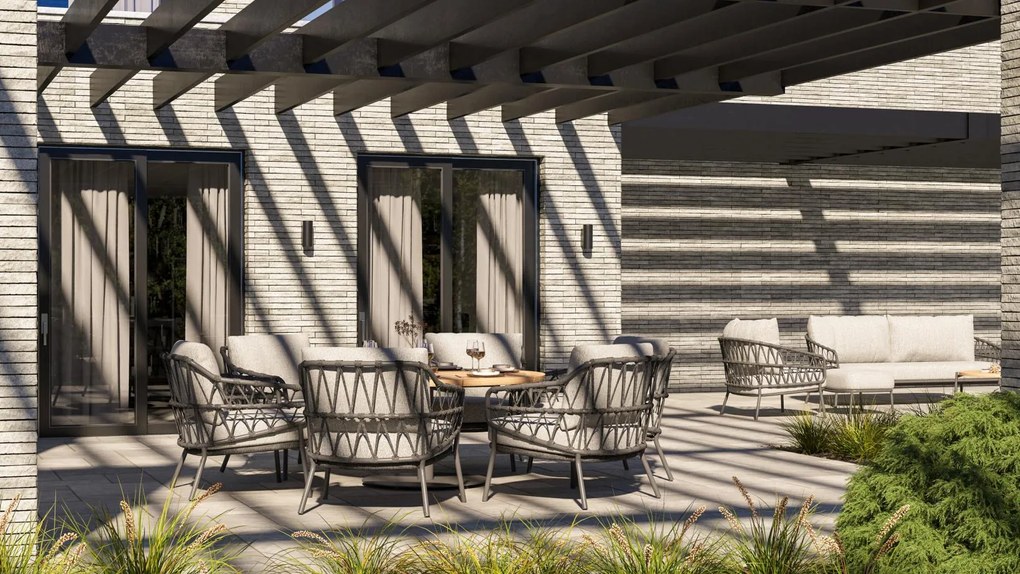 4 Seasons Outdoor Calpi low dining set met Saba tafel Ø 160 cm    antraciet weerbestendig