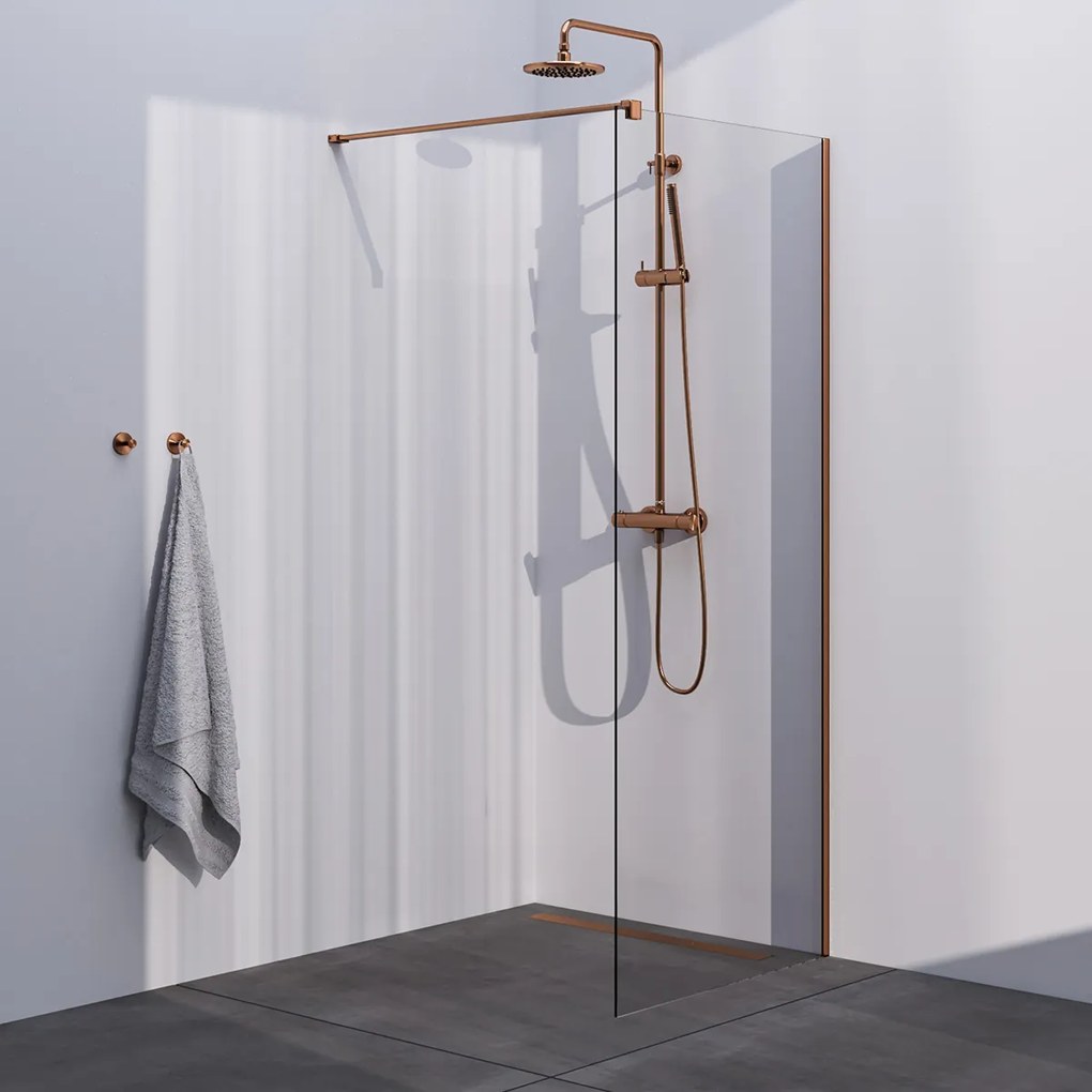 Brauer Copper Season inloopdouche helder glas 80x200 met muurprofiel koper geborsteld