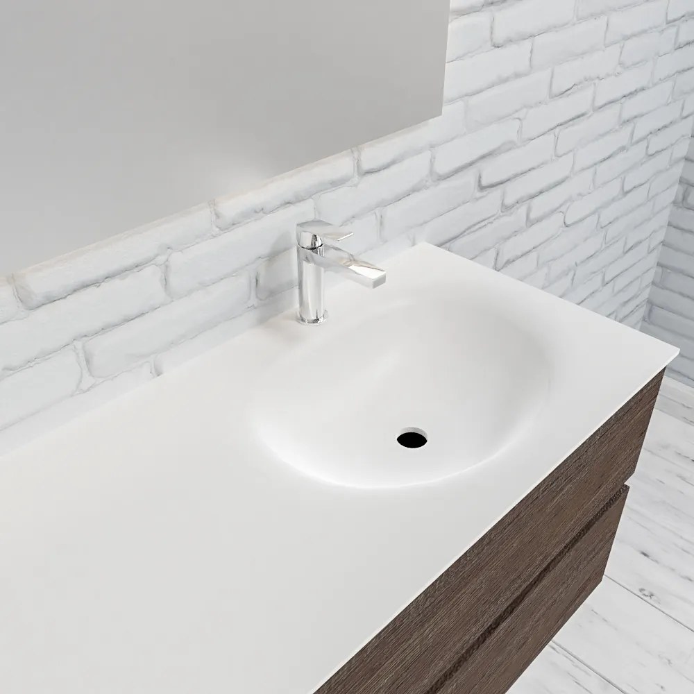 Zaro Sevilla Solid Surface badmeubel 120cm donker eiken 1 kraangat spoelbak rechts met 2 lades