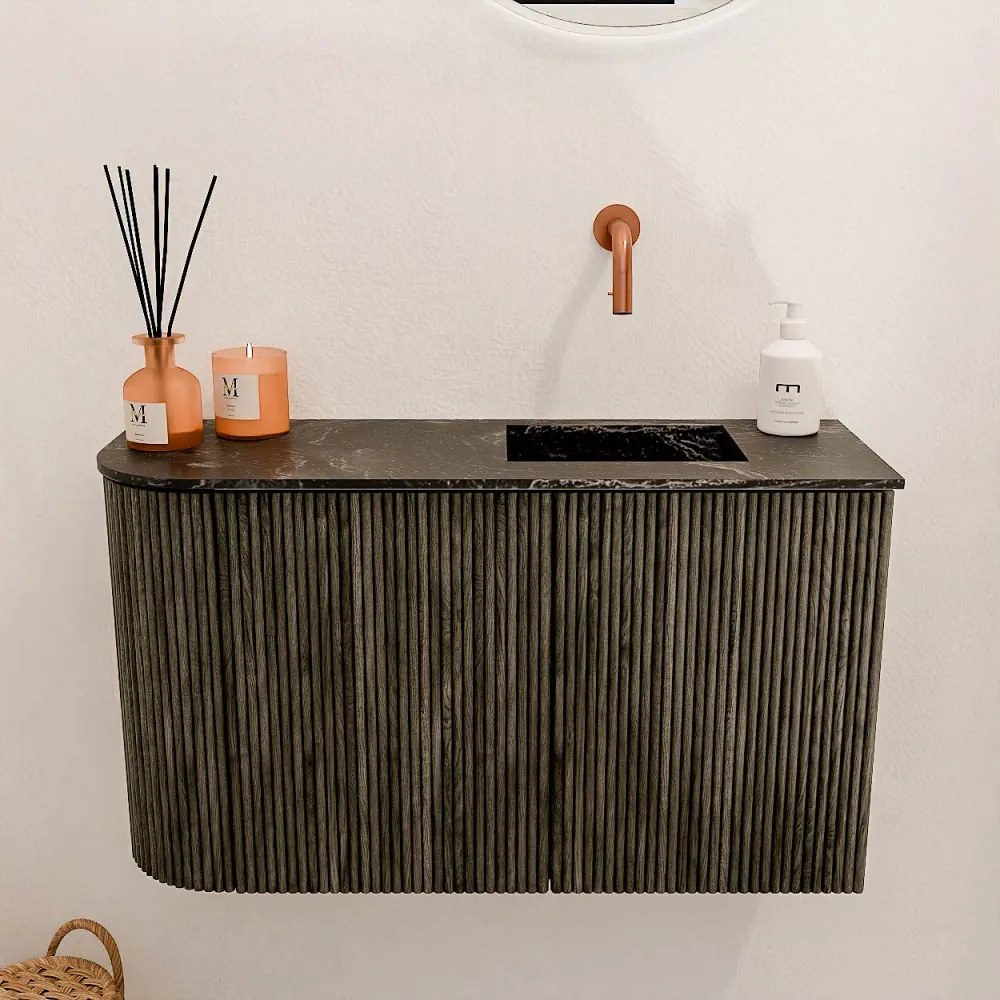 Mondiaz Joya DLux 70cm toiletmeubel ronding links shadow met wastafel faye rechts zonder kraangat lava