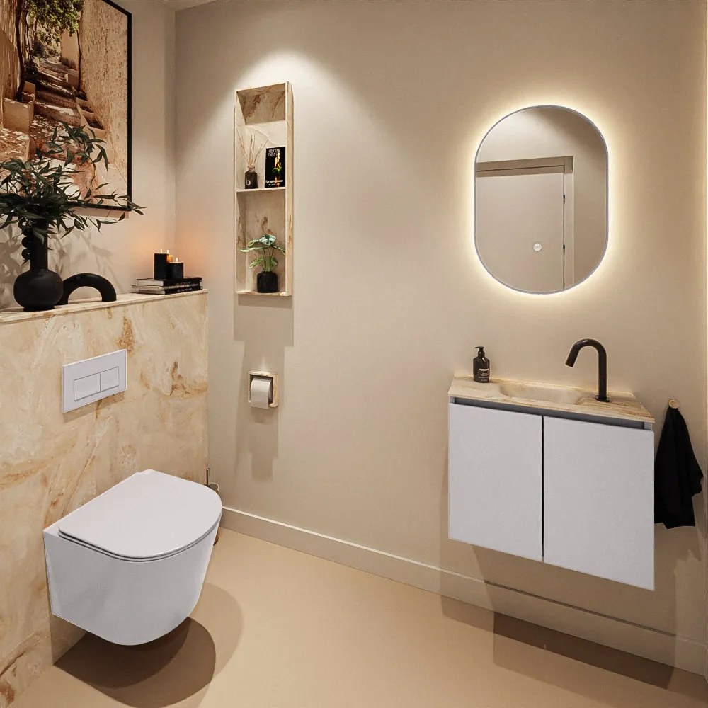 Mondiaz Ture DLux toiletmeubel 60cm cale met wastafel frappe midden met kraangat