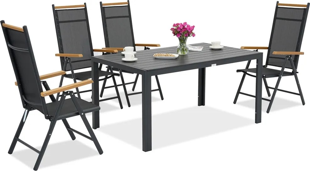 Aluminium tuinmeubelen polywood Verona Wood voor 4 personen Garden Point zwart
