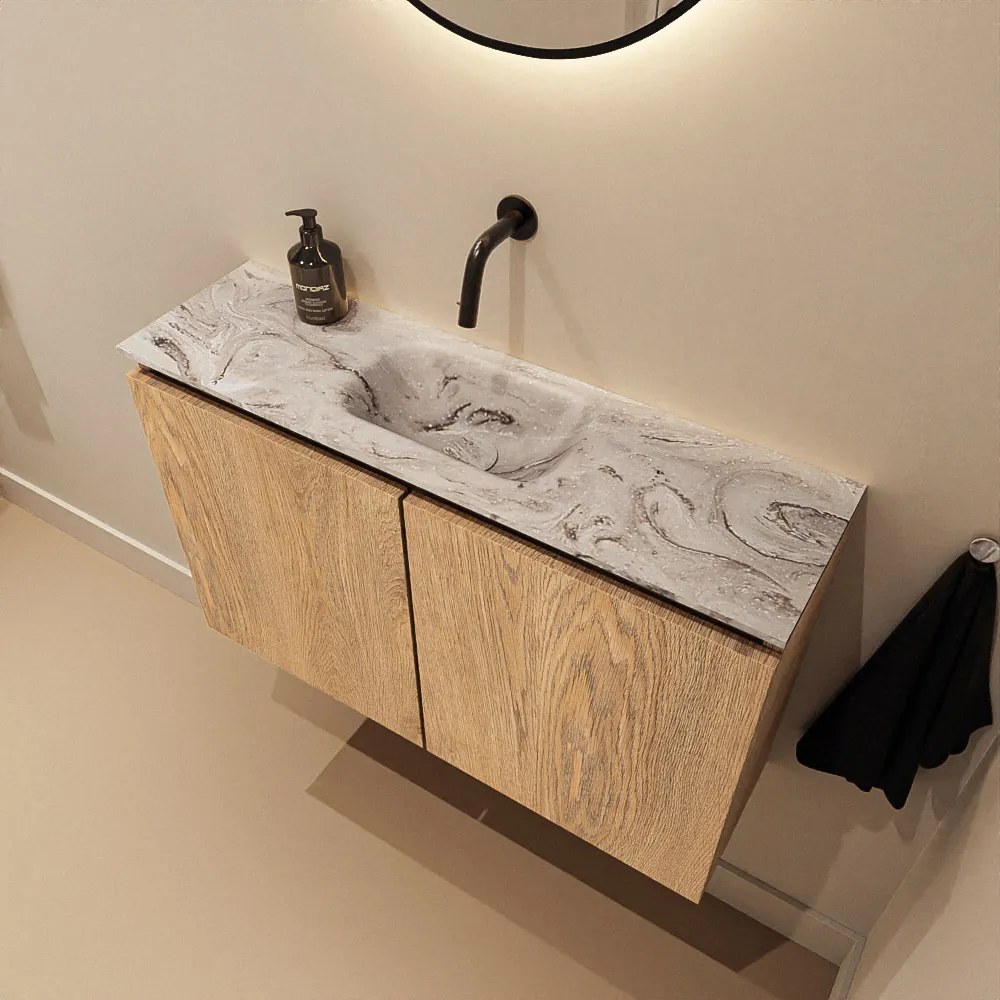 Mondiaz Ture DLux toiletmeubel 80cm washed oak met wastafel glace midden zonder kraangat