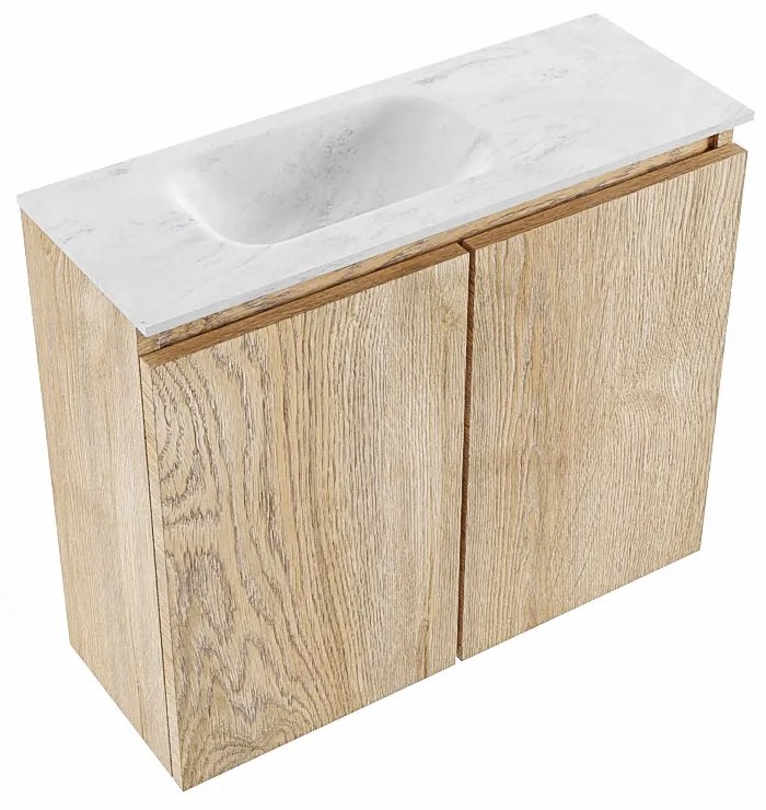 Mondiaz Ture DLux toiletmeubel 60cm washed oak met wastafel opalo links zonder kraangat