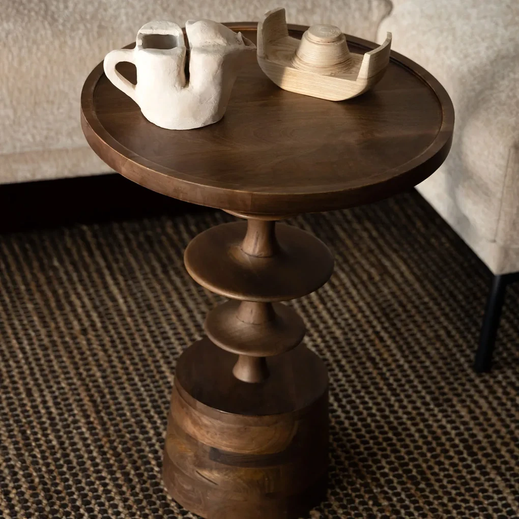 Dutchbone Cath Walnut Ronde Bijzettafel Walnoot - 46 X 46cm.