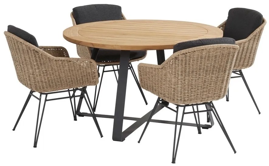 Bohemian basso dining tuinset 130xH75 cm 5 delig naturel Taste 4SO