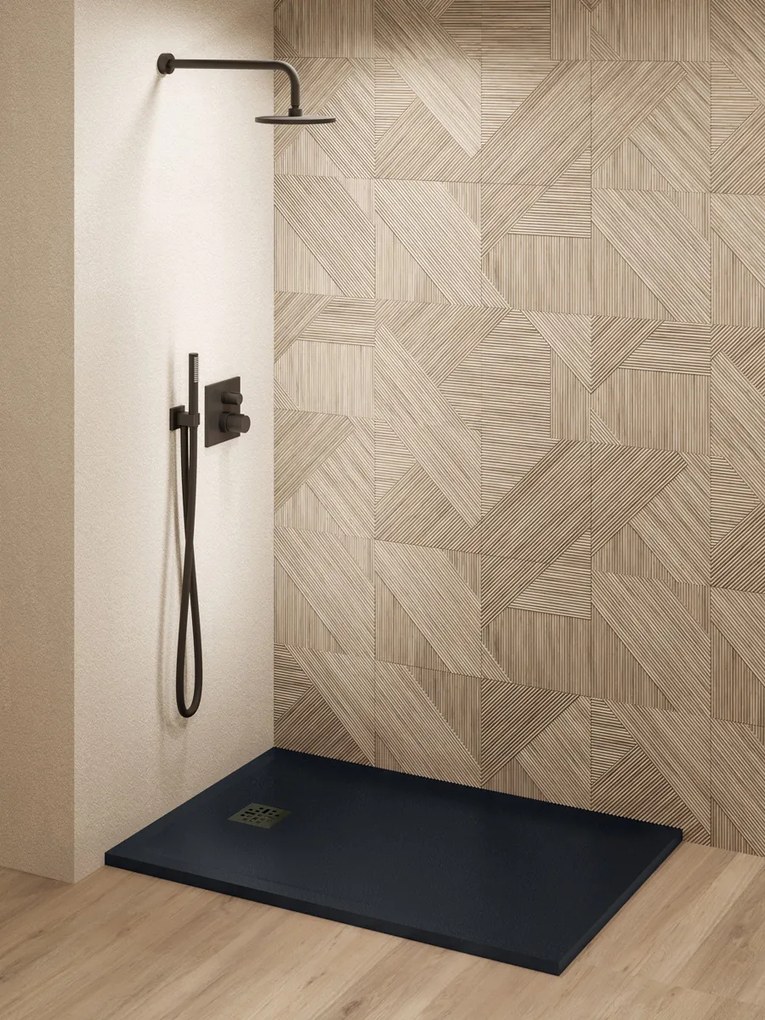 Saniclear Lino douchebak 100x80cm met stone finish zwart
