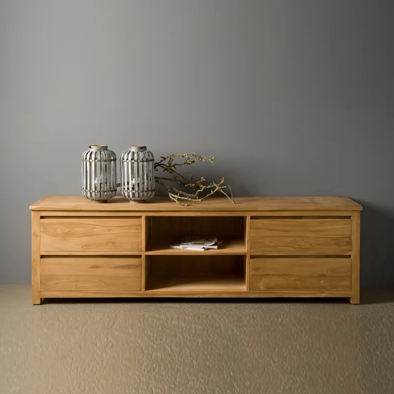 Hoog Tv-meubel Teak - 4 Lades - 200cm - 200x50x60cm.