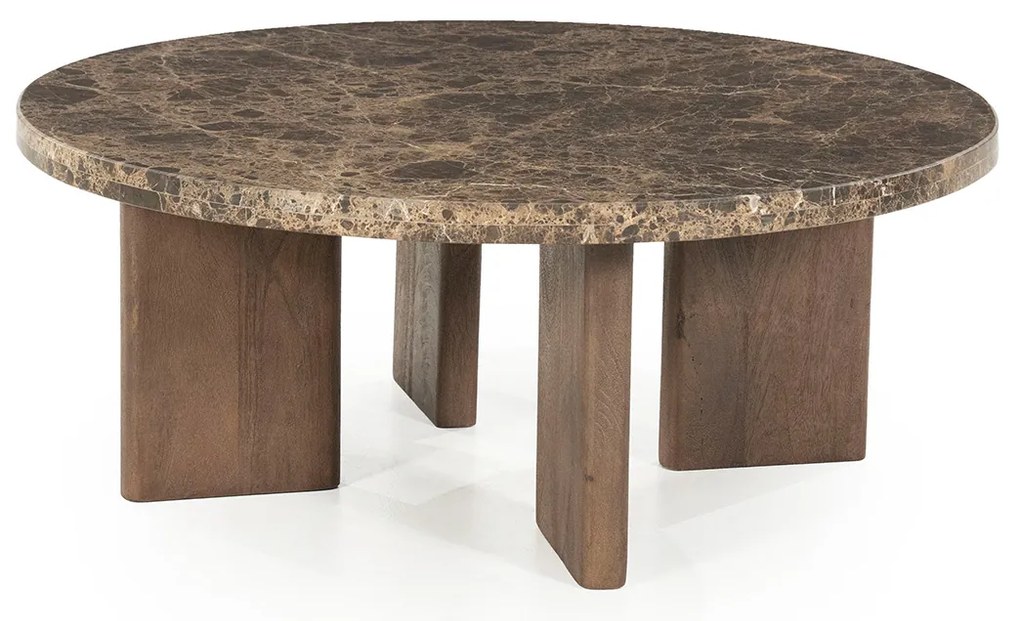 Ronde Salontafel Bruin Marmer 80 Cm - 80 X 80cm.
