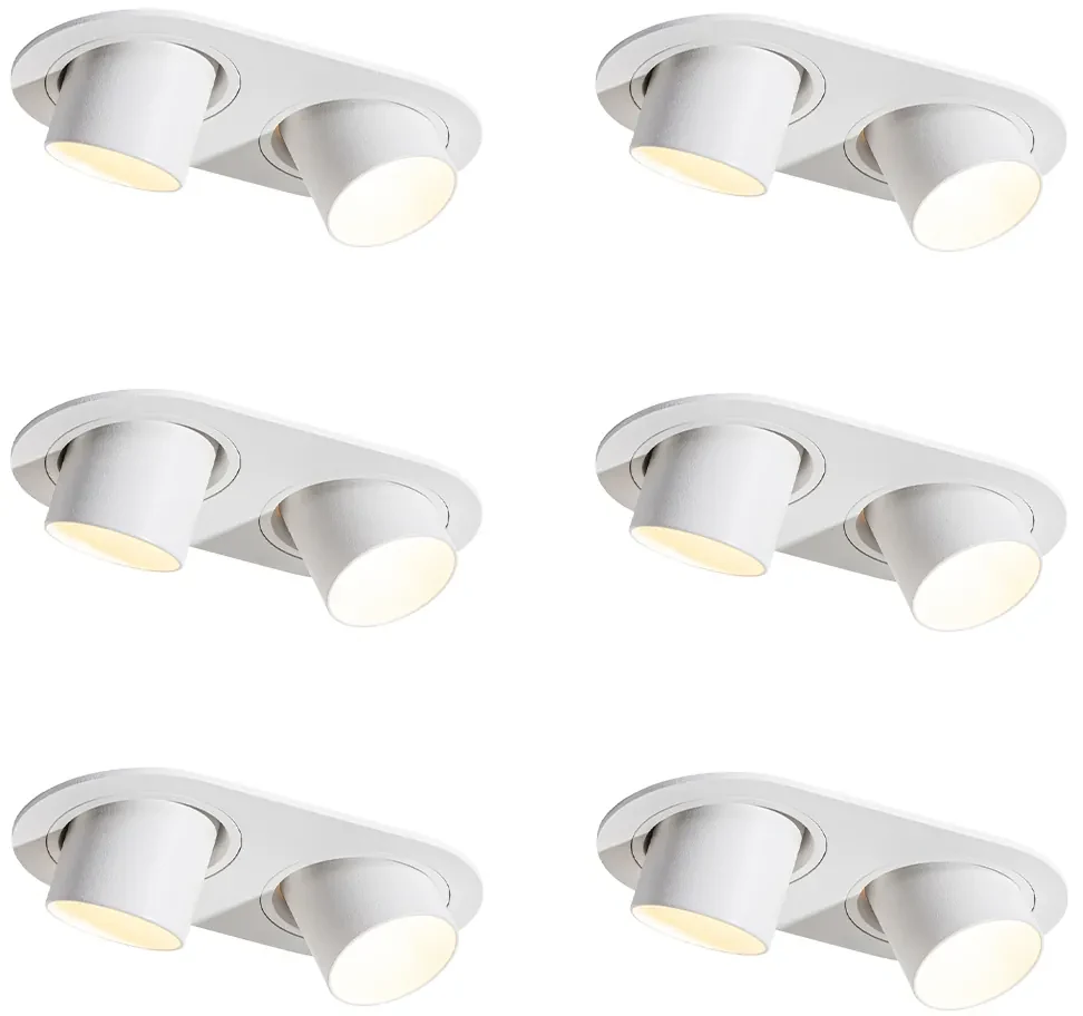 Set van 6 inbouwspots wit GU10 35mm kantelbaar 2-lichts - Installa Modern GU10 ovaal rond Binnenverlichting Lamp