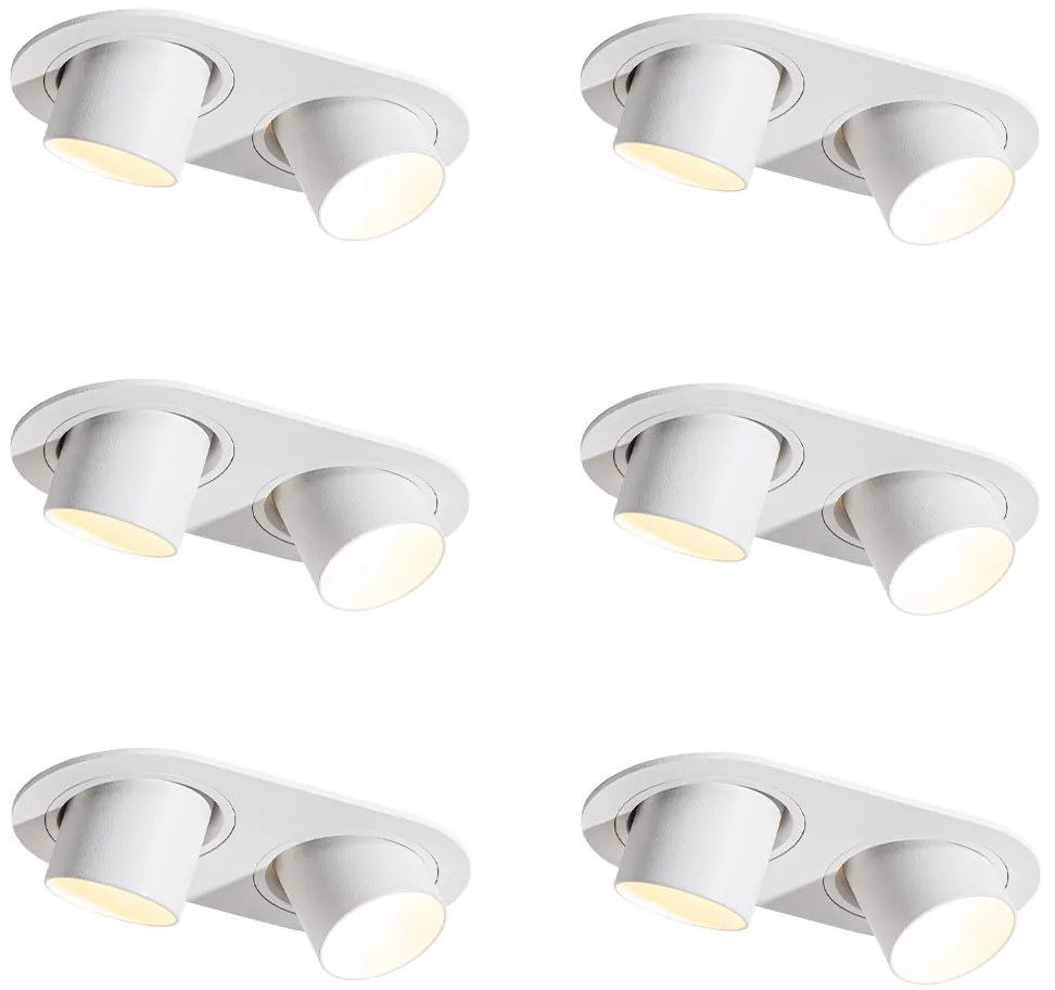 Set van 6 inbouwspots wit GU10 35mm kantelbaar 2-lichts - Installa