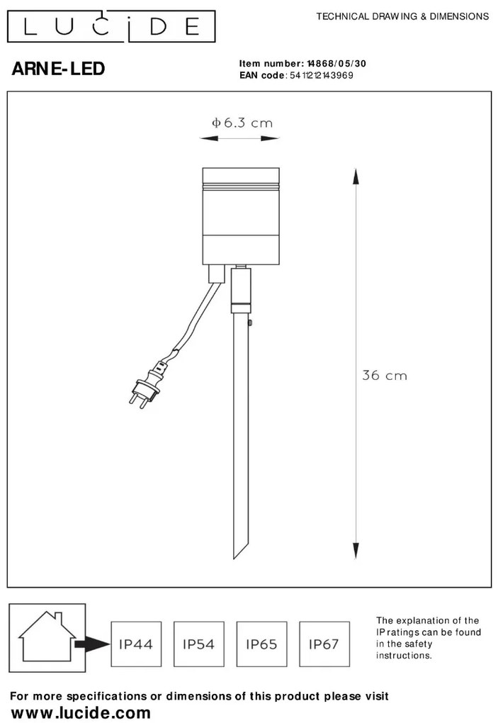 Lucide Arne spot 5W 36cm zwart mat