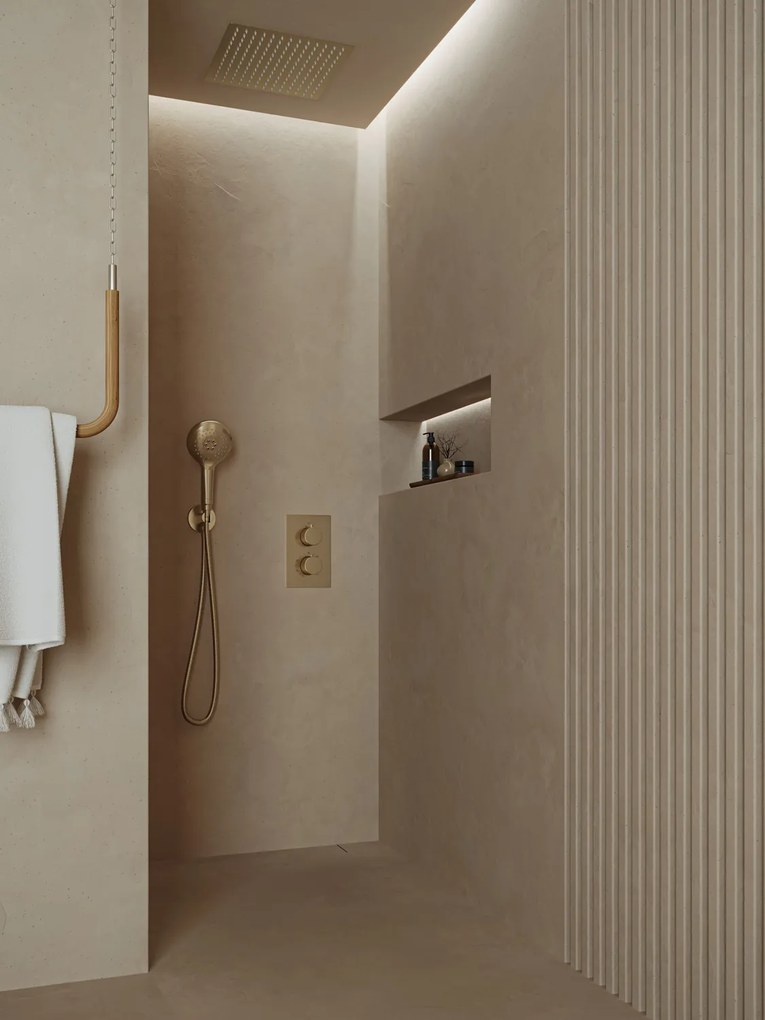 Saniclear Cube inbouw regendouche met inbouw douchekop 30x30cm en 2 standen handdouche geborsteld messing - mat goud