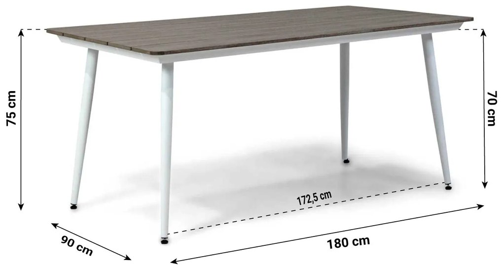 Tuinset 4 personen 180 cm Aluminium/Aluminium/polywood Wit Santika Furniture Soray