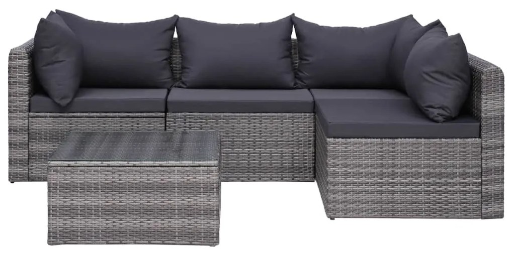 vidaXL 5-delige Loungeset met kussens poly rattan grijs