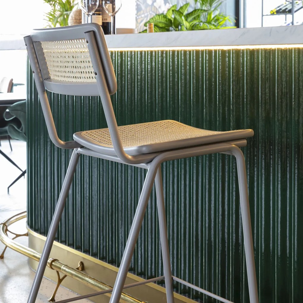 Zuiver Jort Hoge Retro Barkruk Met Rotan Grijs