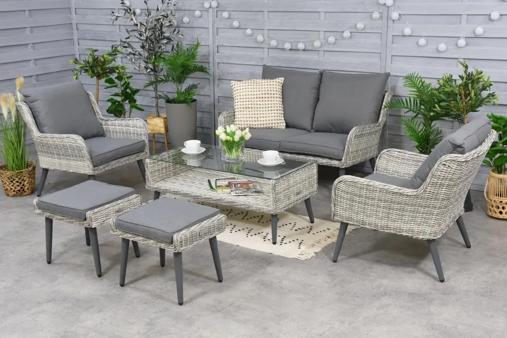 Bilbao Coffee tuinmeubelen 4 + 2 Garden Point poefs wit