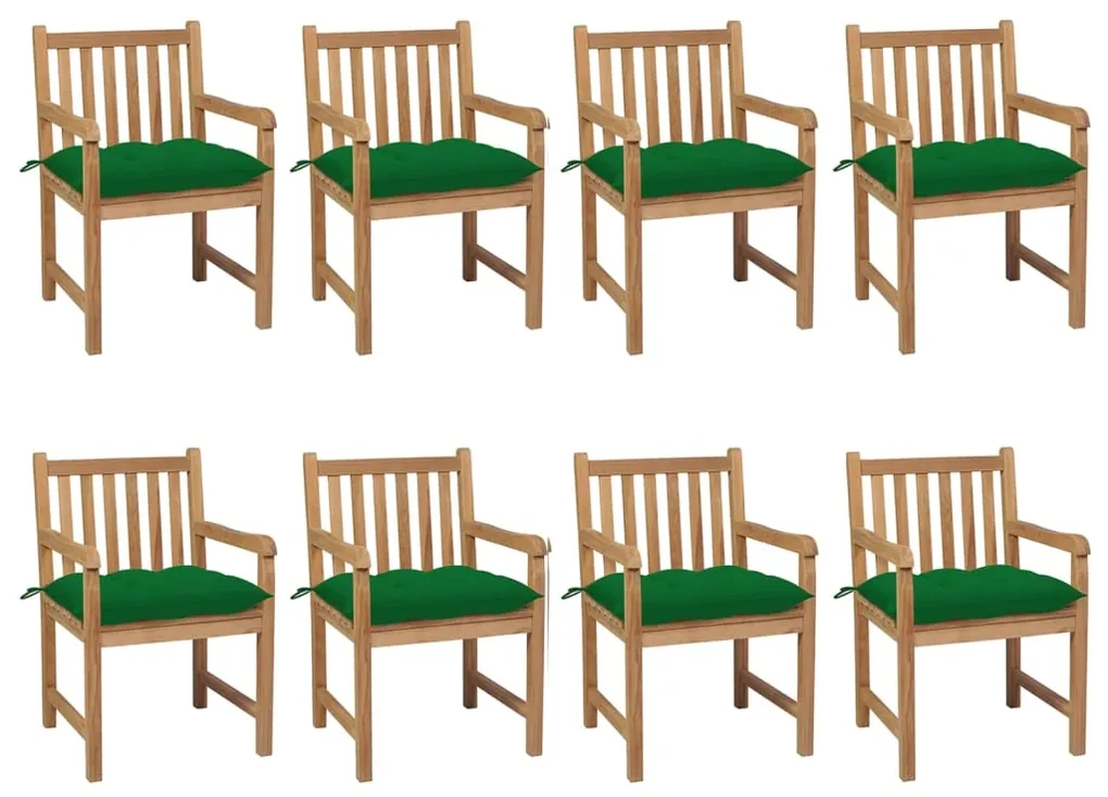 vidaXL Tuinstoelen 8 st met groene kussens massief teakhout