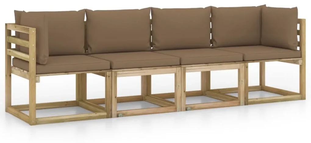 vidaXL Tuinbank 4-zits met taupe kussens