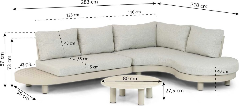 Loungeset tuin 10 personen Aluminium Zand/Beige Lifestyle Garden Furniture Organio/Elanio